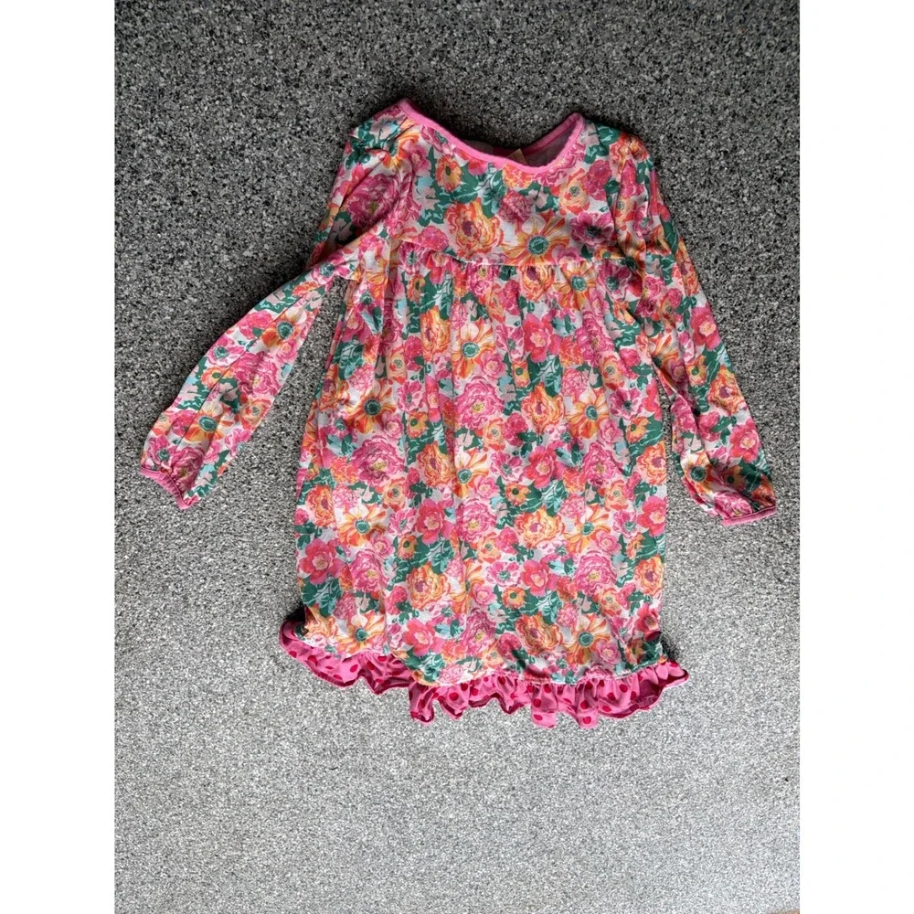 Matilda Jane Always Dreaming Girls Floral Ruffle Nightgown Pink Orange Size 8